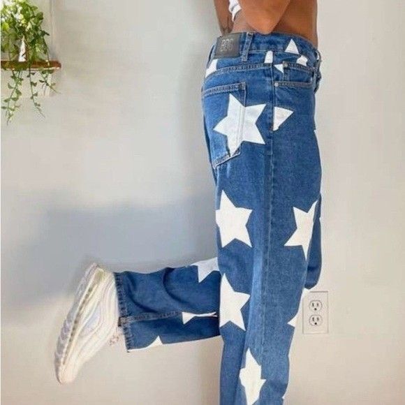 Urban Outfitters BDG Star Jeans Sz 27 Patriotic Baggy Denim - Picture 2 of 13